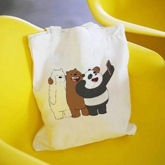 Túi tote vải bố đeo vai canvas Gấu We Bare BearsT6 PHONG CÁCH AOMI