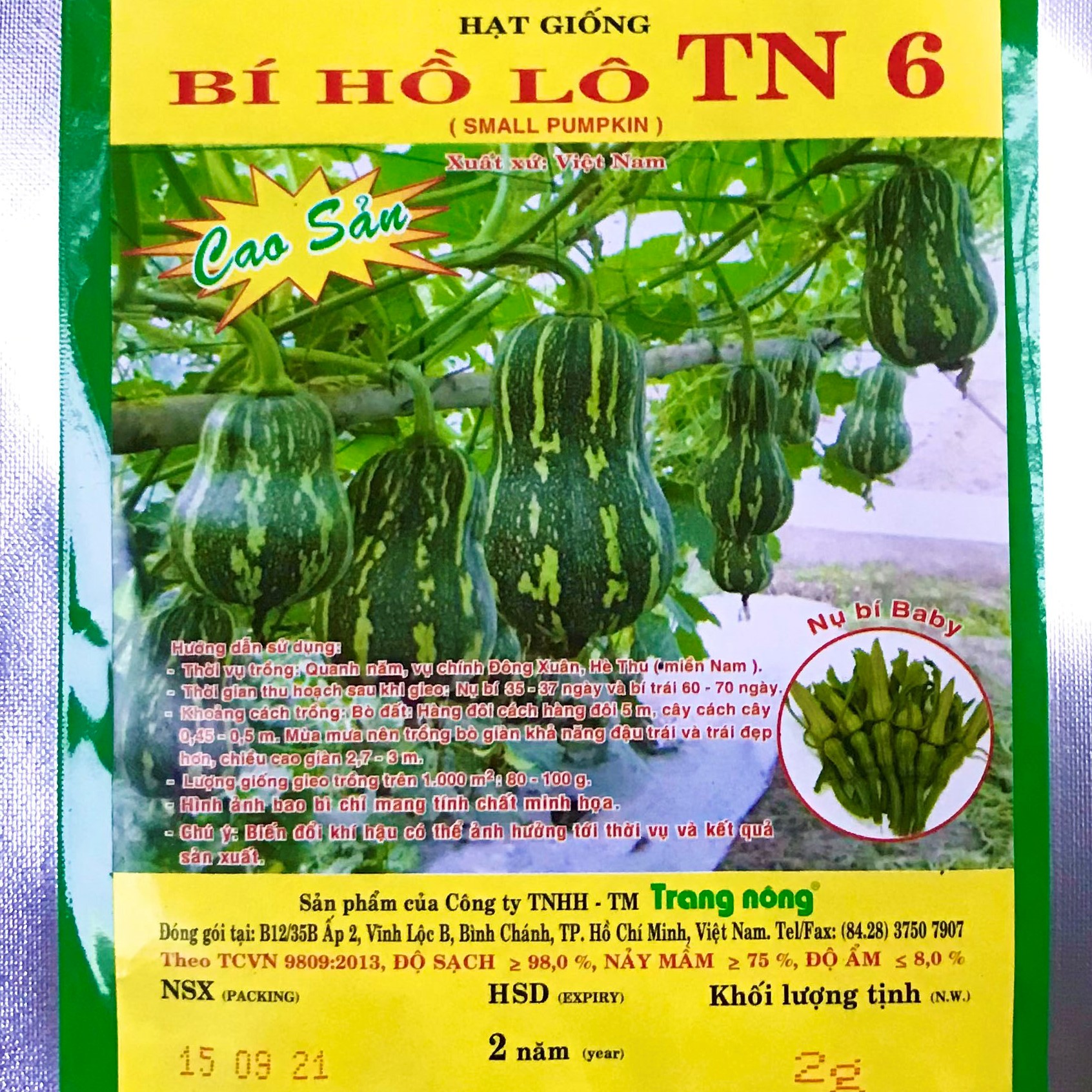 Hạt Giống Bí Hồ Lô TN 6 Gói 2gr, Hạt Giống Bí Rợ, Bí Đỏ, Bí Ngô