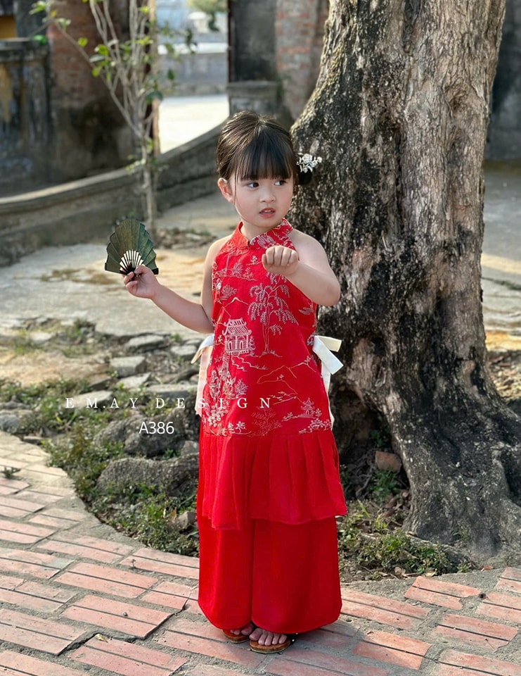 bộ áo dài áo yếm đào cho bé gái mẫu cung đình mùa xuân xinh xắn diện lễ tết năm mới từ 12-40kg hàng thiết kế cao cấp