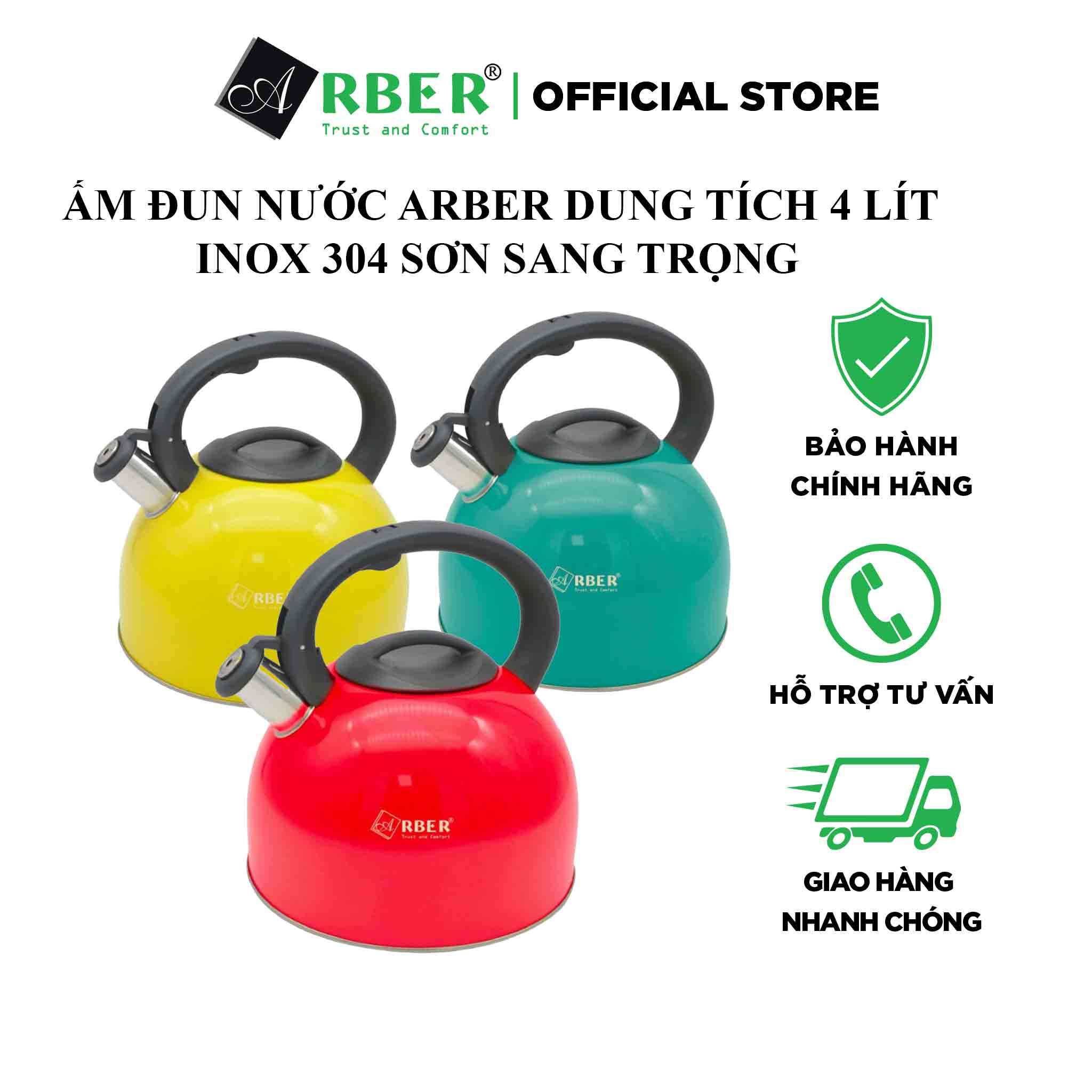 Ấm Đun Nước Arber 4L inox 304 cao cấp - Hàng Chính Hãng