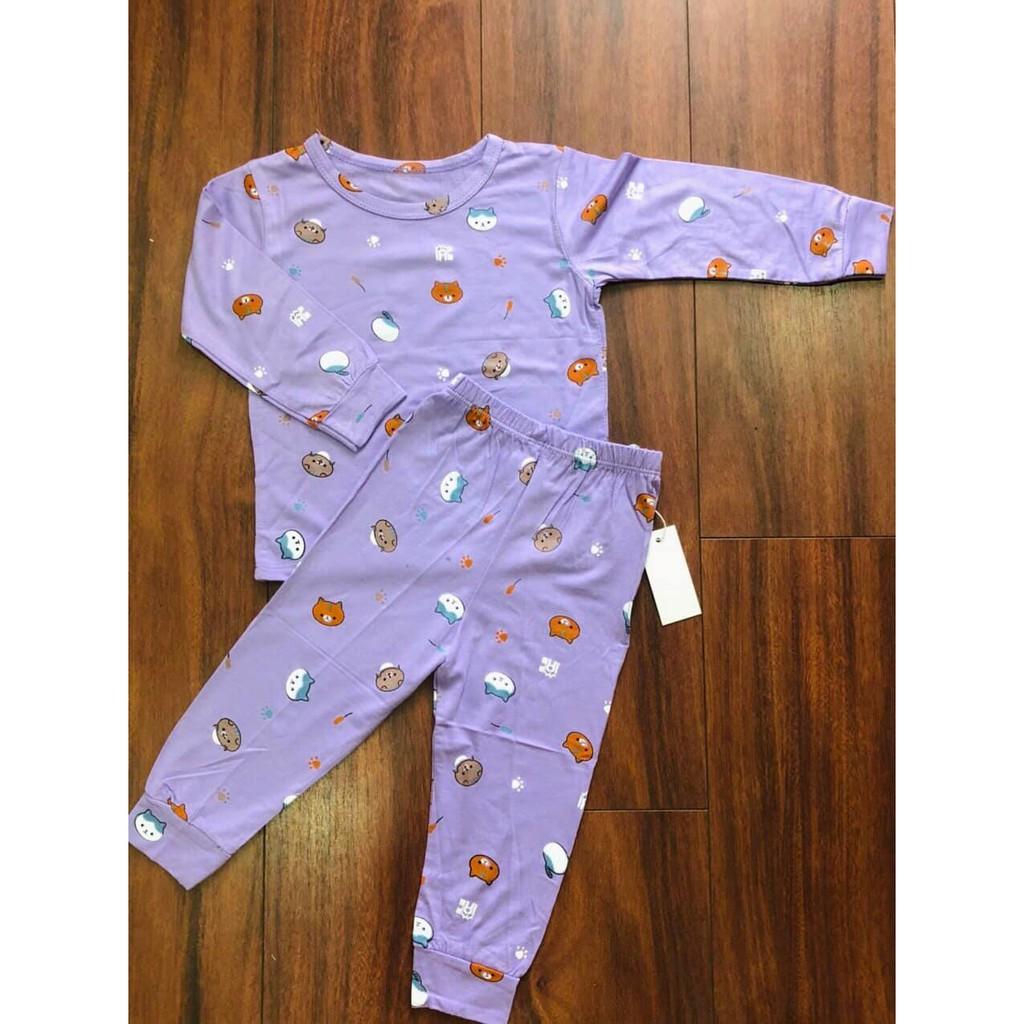 Bộ dài tay lưng thấp cotton thun lạnh Minky mom họa tiết mèo cho bé 6-17kg