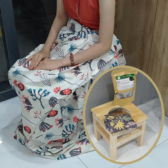 Ghế xông hơi vùng kín sau sinh xông hơi bà đẻ bằng gỗ thông cao cấp cùng Váy xông giữ nhiệt và Thảo dược xông hơi vùng kín