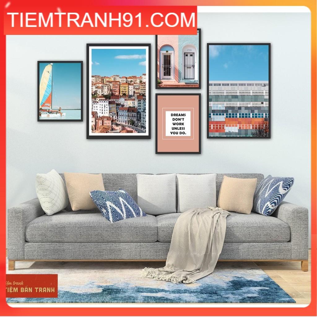 Tranh treo tường - Bộ 5 tranh canvas Bắc Âu hiện đại 02 , tranh canvas giá rẻ