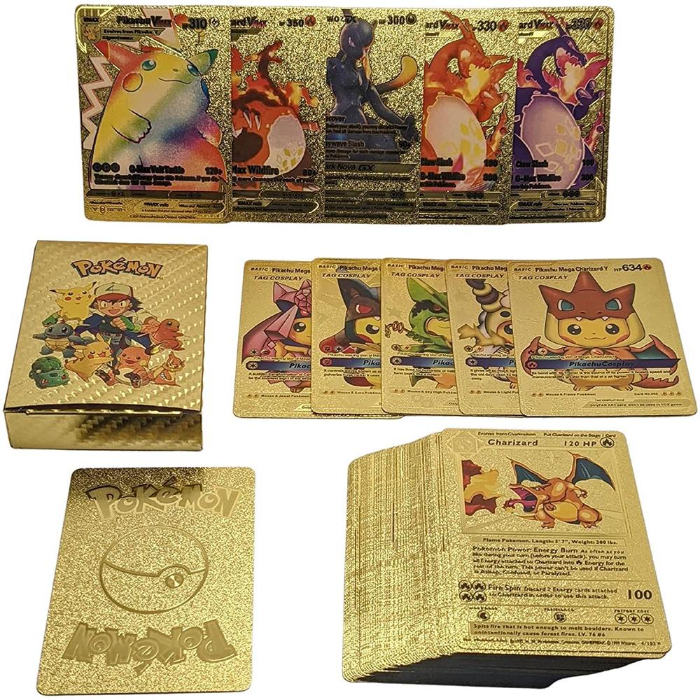 Bộ Sưu Tập Thẻ Bài Pokemon Bằng Kim Loại Màu Vàng/Bạc/Đen/Đen GX Energy Card Charizard Pikachu Cho Bé Trai Super Funny Pokemon Collection Gold&Silevr&Black