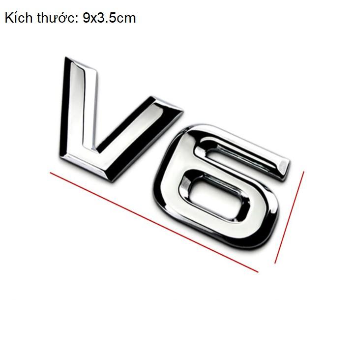 Decal tem chữ V6 inox dán ô tô G40107 (Kích thước 9* 3.5cm, kèm băng keo 3M