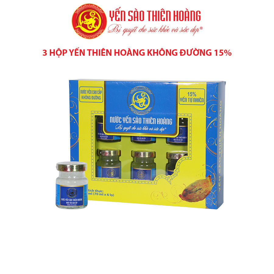 3 hộp yến Thiên Hoàng không đường 15% ( hộp/6 lọ )