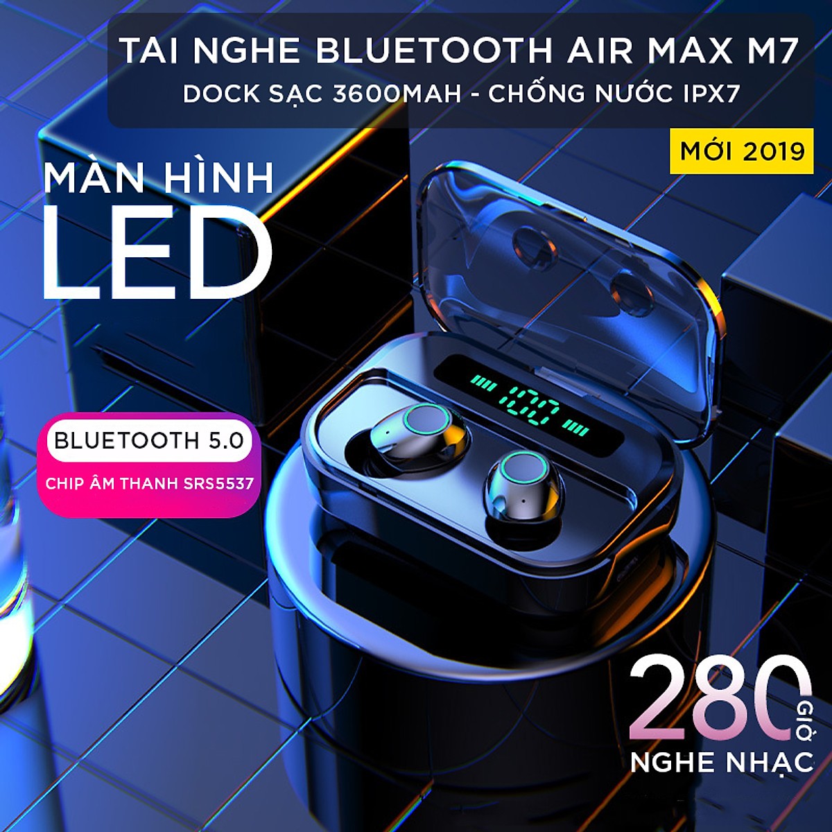 Tai Nghe Bluetooth ANNCOE Tezos M7 Chất Lượng Cao - Chống Nước IPX7 - Nghe 90h - Tích Hợp Micro - Tự Động Kết Nối - Tương Thích Cao Cho Tất Cả Điện Thoại - Hàng Chính Hãng