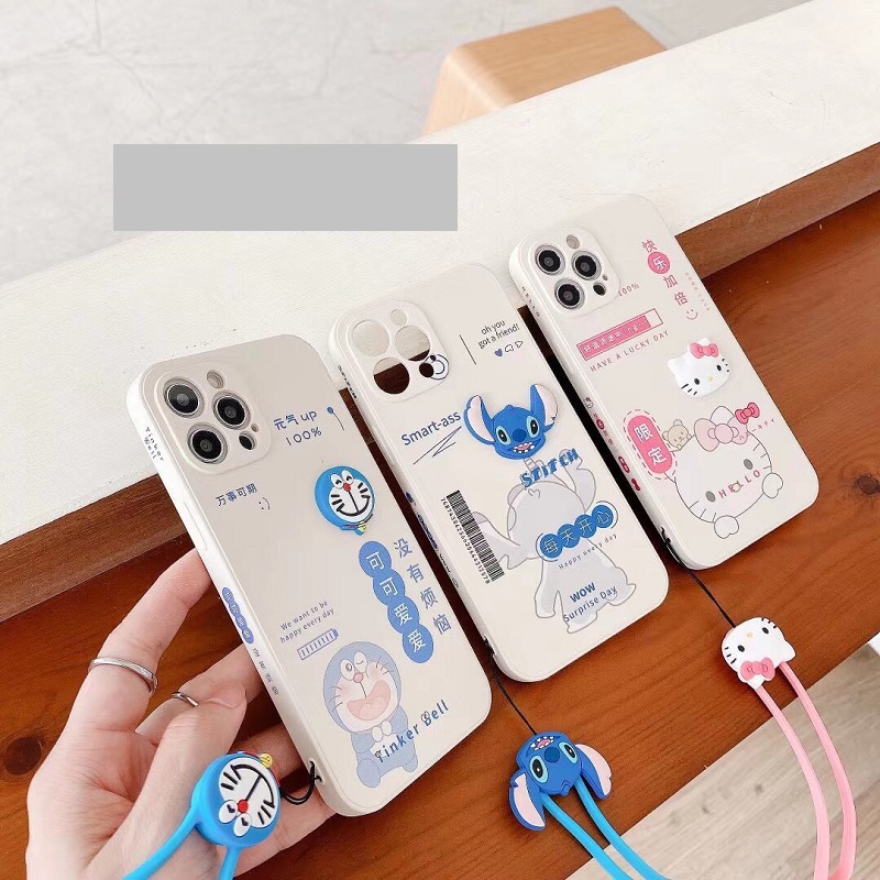 Ốp lưng silicons in hình viền vuông kèm dây cấm tay cực đẹp dành cho iPhone 12 Pro Max, 11, Xs Max, Xs, 7Plus,8Plus