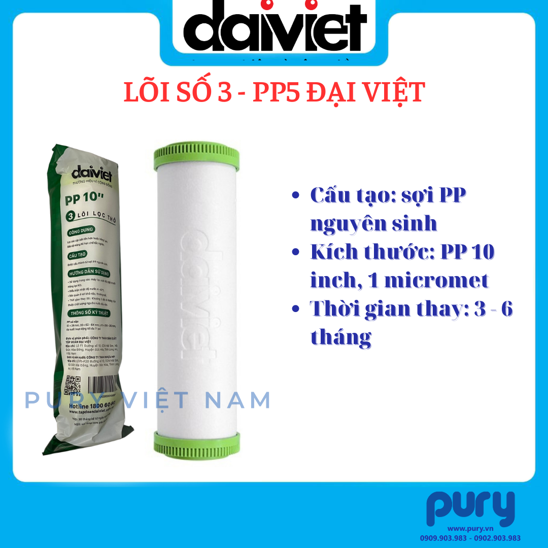 LÕI LỌC NƯỚC 123 ĐẠI VIỆT PP-CTO-PP (HÀNG CHÍNH HÃNG) - DÙNG CHO MÁY LỌC NƯỚC DAIKIOSAN, MAKANO VÀ CÁC MÁY LỌC NƯỚC RO