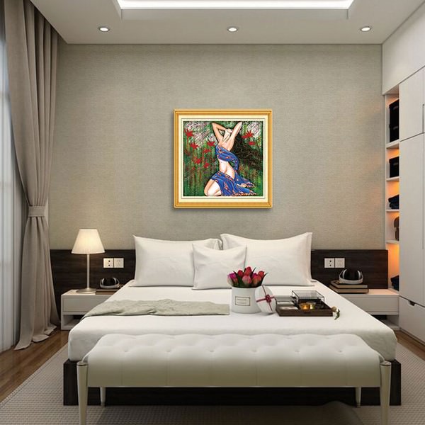 Tranh Khỏa Thân - Tranh Nghệ Thuật Cô Gái Giữa Đồng Hoa Gỗ MDF W1162