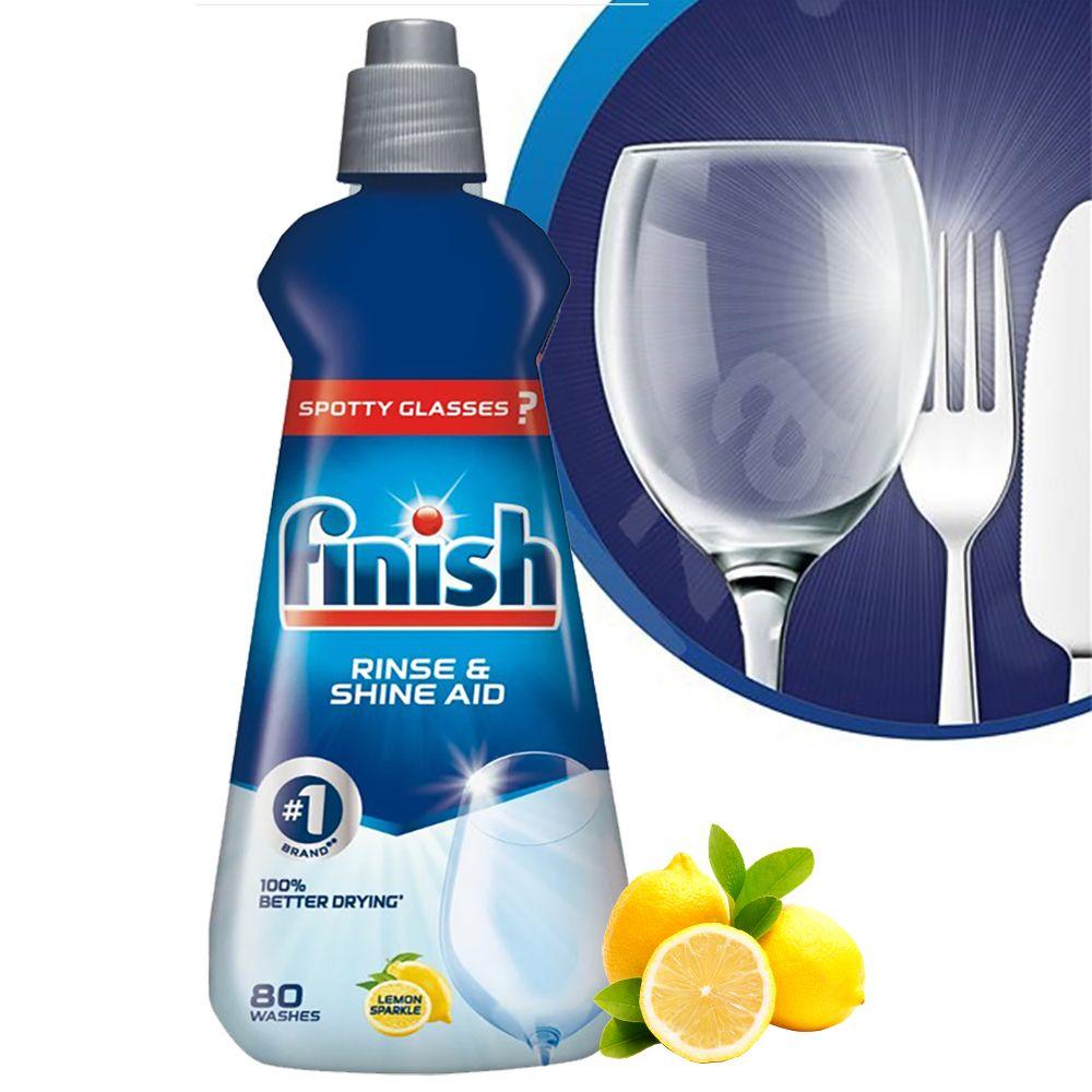 Nước làm bóng và khô bát, đĩa Finish Dishwasher Rinse &amp; Shine Aid Lemon 400ml QT017390 - hương chanh, nước trợ xả máy rửa bát