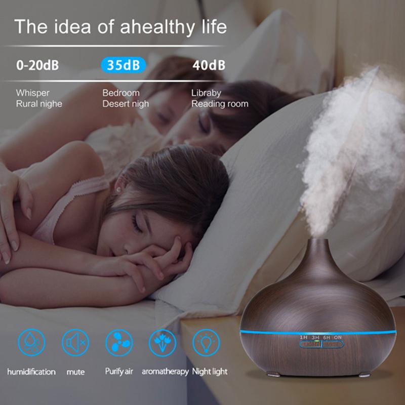 400ML Siêu Âm Thanh Máy Tạo Độ Ẩm Không Khí Điện Máy Khuếch Tán Tinh Dầu Phun Sương Vân Gỗ Xông Tinh Dầu Mini Có 7 Đèn LED Cho Gia Đình văn Phòng