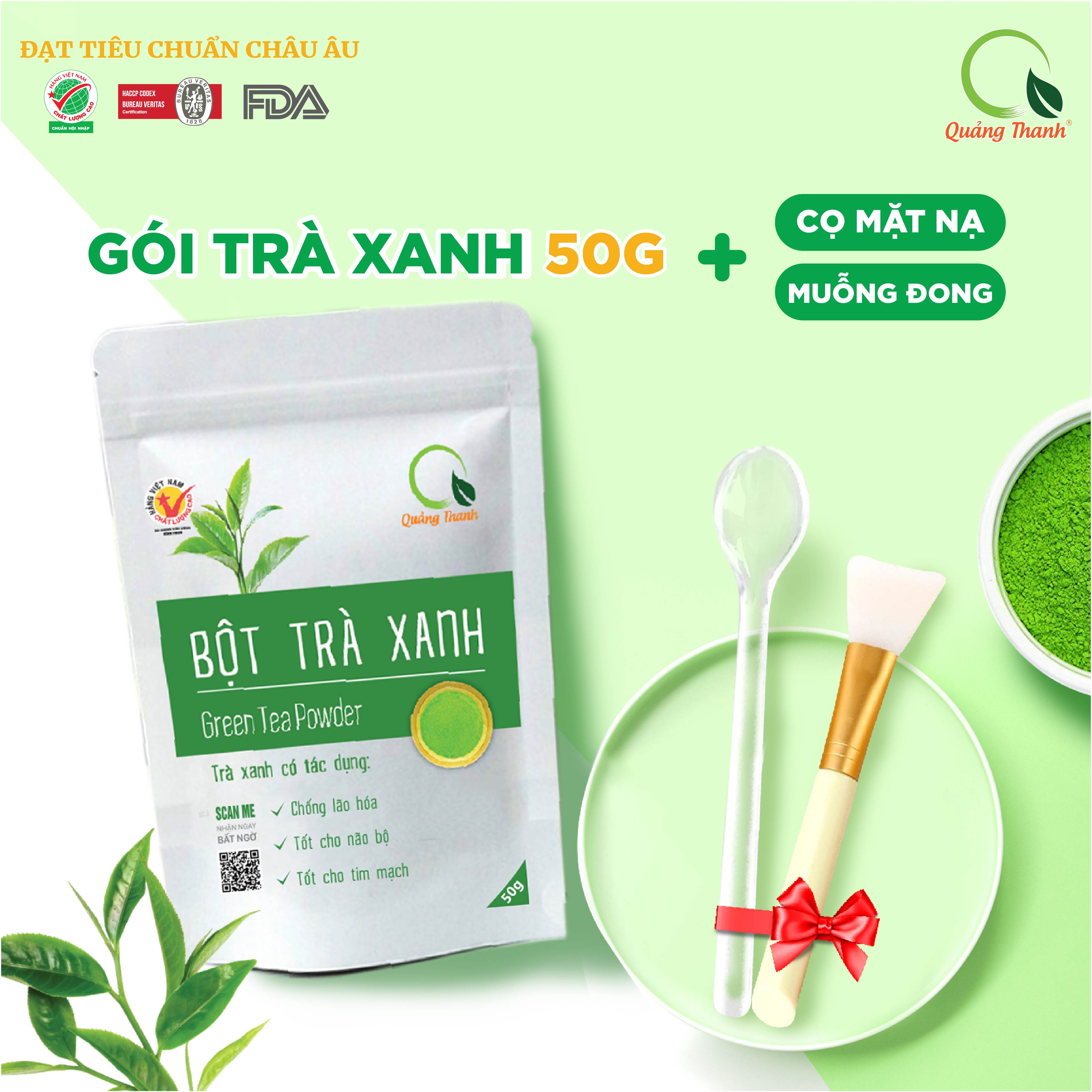 Bột Trà Xanh Sấy Lạnh Nguyên Chất - Đắp mặt làm dịu da, kháng khuẩn, kháng viêm, giảm cân - Gói 50gr