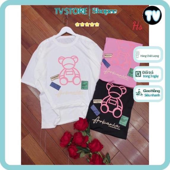 Áo thun nữ TVSTORE Áo phông gấu in màu hồng HS6 cotton mát form rộng unisex nhiều màu