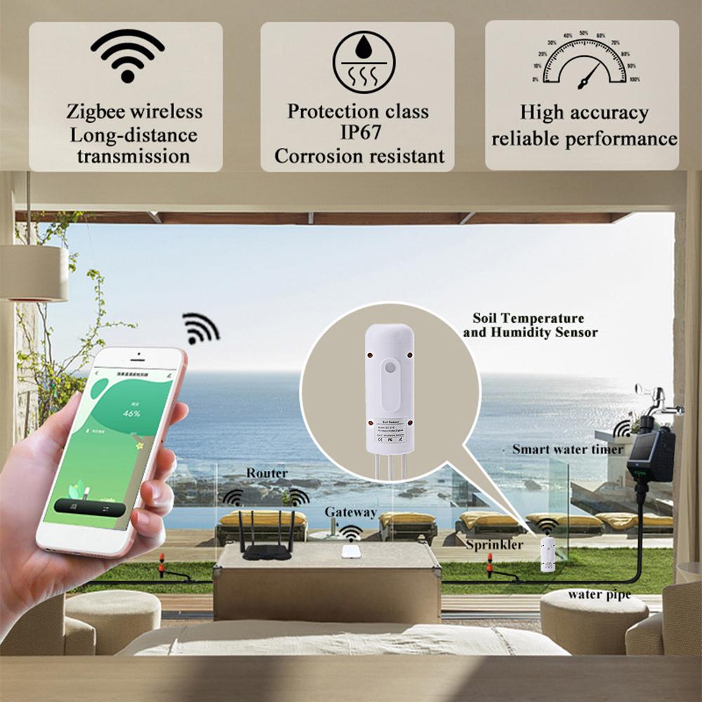 Tuya Zigbee Wireless Soil Moisture Meter Temperature Humidity Tester Plant Monitor IP67 Waterproof Detector for Garden Planting