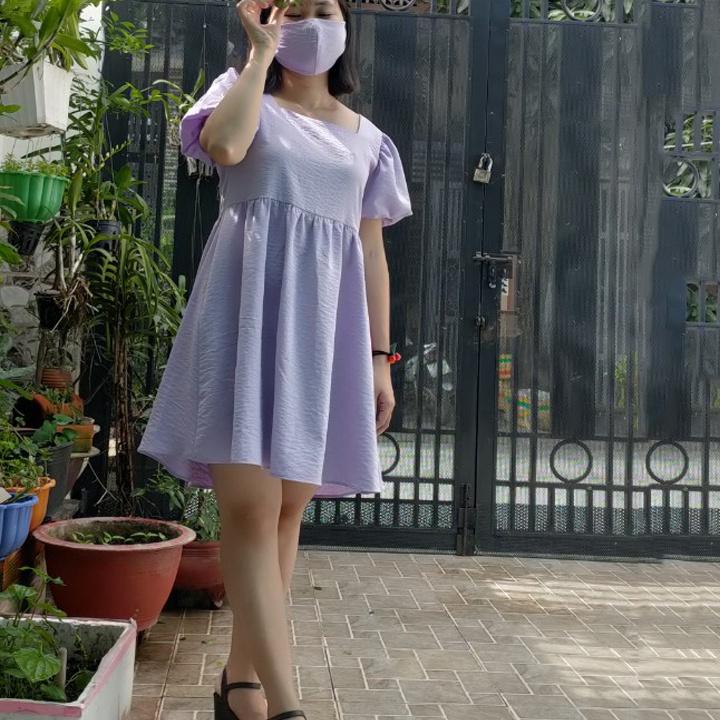 Đầm nữ trẻ em Hot trend 2021 - Cổ vuông - Tay phồng - Chất đũi -VannhShop Ms 01A