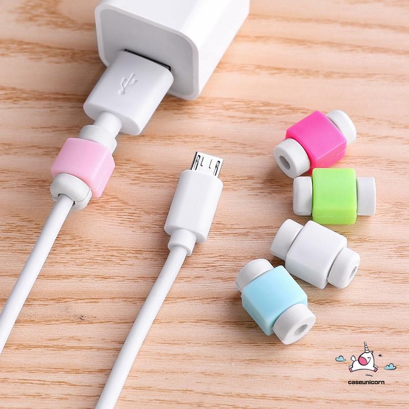 Set 5 Phụ Kiện Bảo Vệ Đầu Dây Cáp Sạc Đơn Giản Màu Sắc Dễ Thương Cho Iphone Android