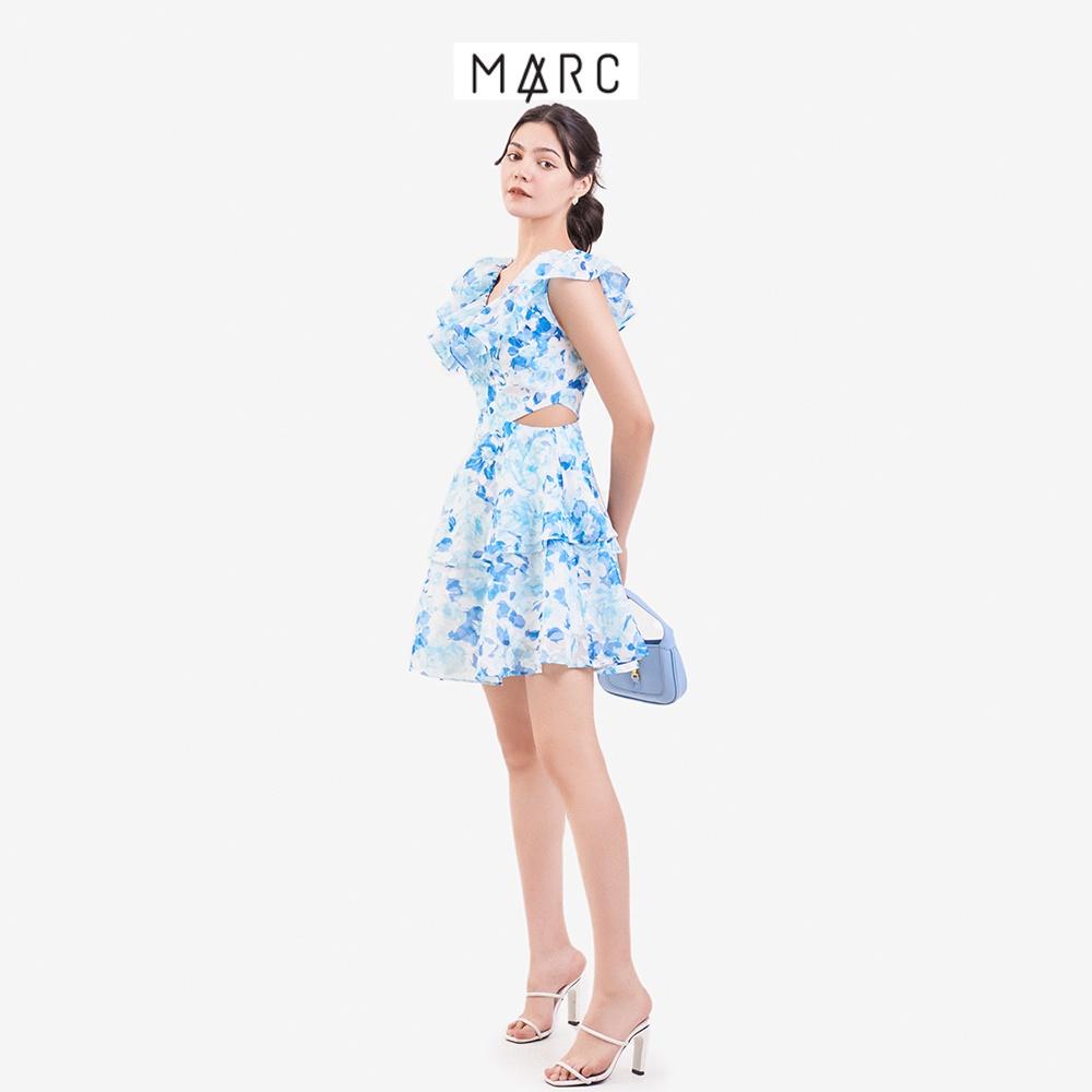 Đầm mini nữ MARC FASHION 2 tầng bèo cổ cutout eo TRNH063222