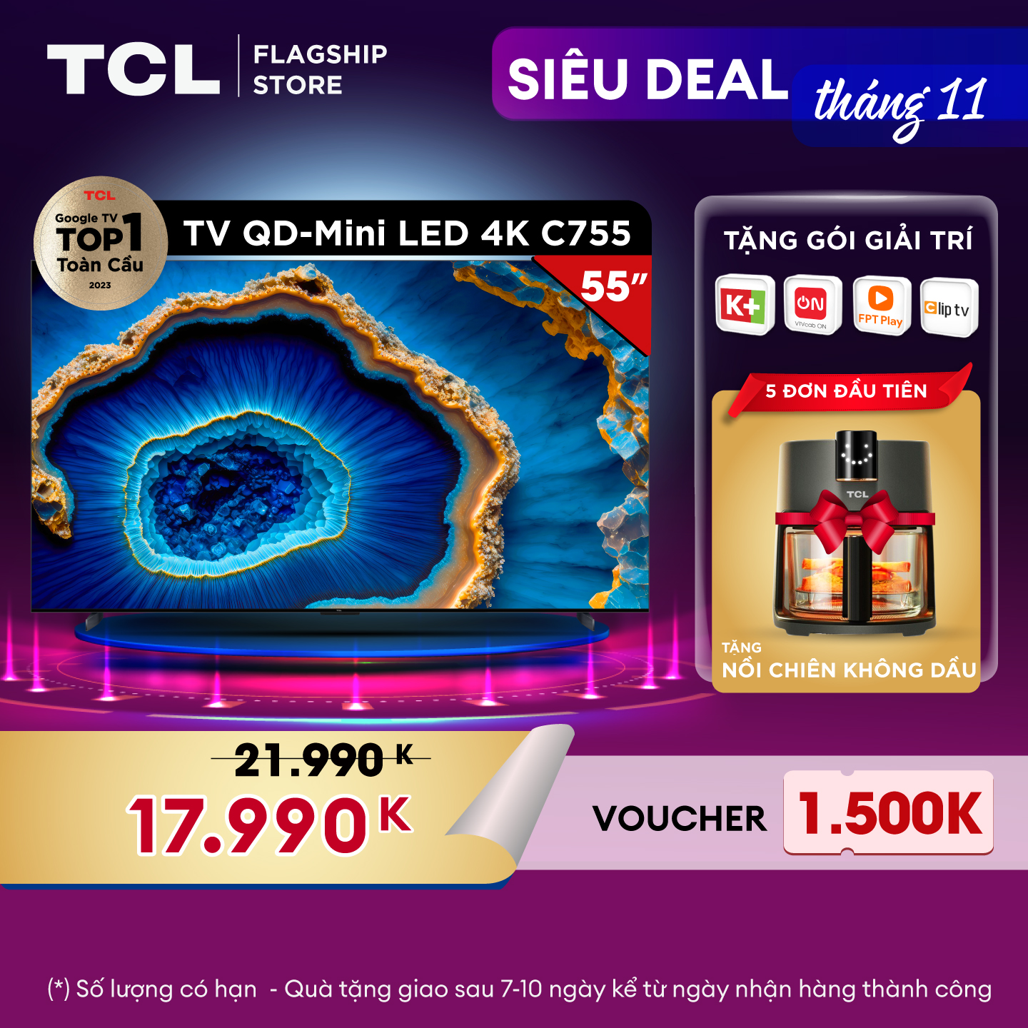TCL 55C755 QD-Mini LED 4K TV - Tivi 55inch - Hàng chính hãng - Bảo hành 2 năm