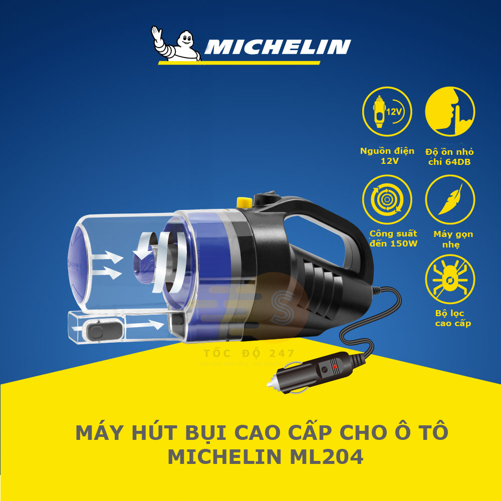 Máy hút bụi cao cấp cho ô tô nguồn 12v Michelin ML204 - độ ồn thấp, máy gọn nhẹ, nhiều đầu hút, công xuất cao