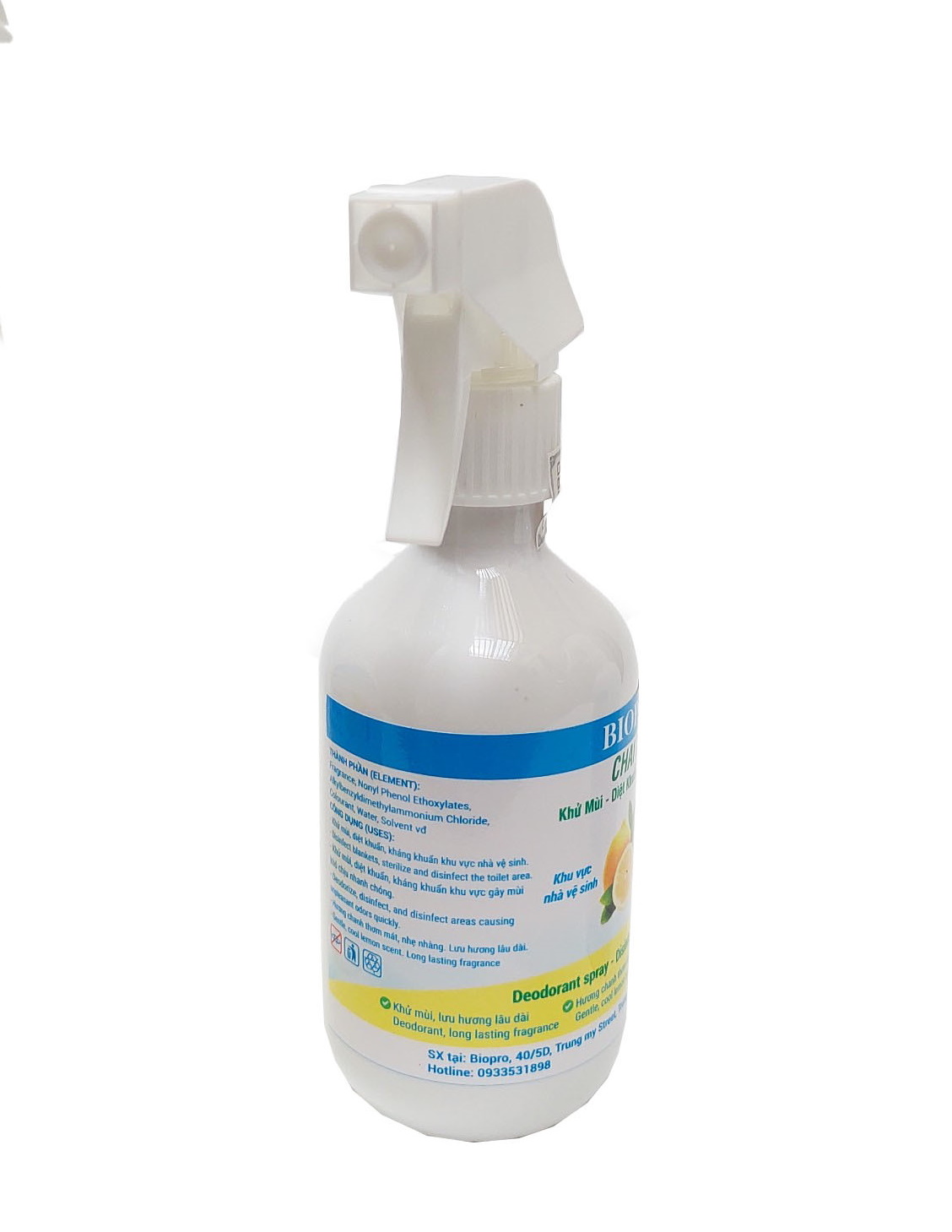 Chai xịt Biopro 300ml khử mùi diệt khuẩn kháng khuẩn Khu vực gây mùi khó chịu Khu vực nhà vệ sinh Hương chanh thơm mát