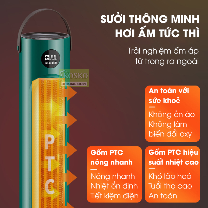 Quạt sưởi gốm 2000w, máy sưởi ấm diện tích phòng 40m2, không đốt oxi, không gây khô da, làm nóng nhanh, tự ngắt an toàn cho người dùng - Hàng chính hãng