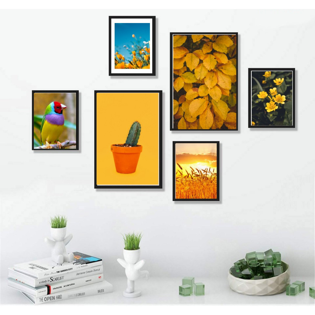 Tranh Canvas treo tường phòng khách, phòng ăn - Bộ 06 tranh hiện đại tặng kèm khung và đinh treo tường KA174