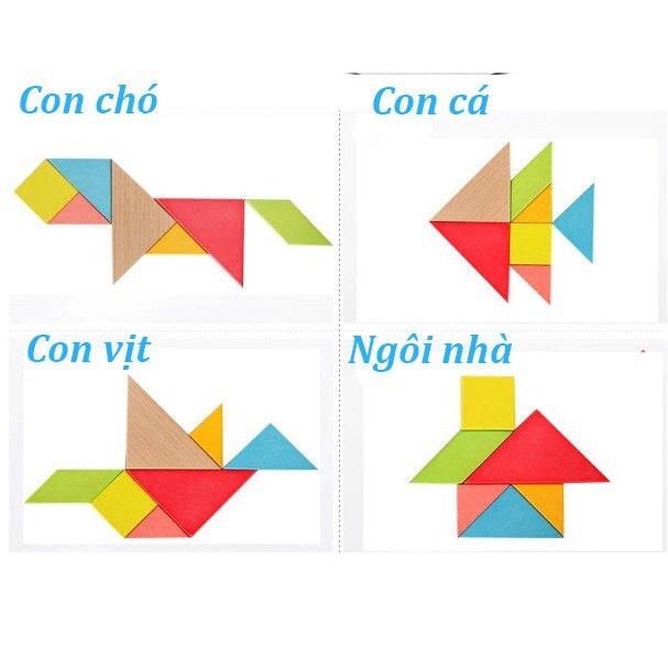 Bộ ghép trò chơi trí uẩn Tangram giúp bé phân biệt màu sắc, phân biệt to nhỏ và phát triển trí tuệ