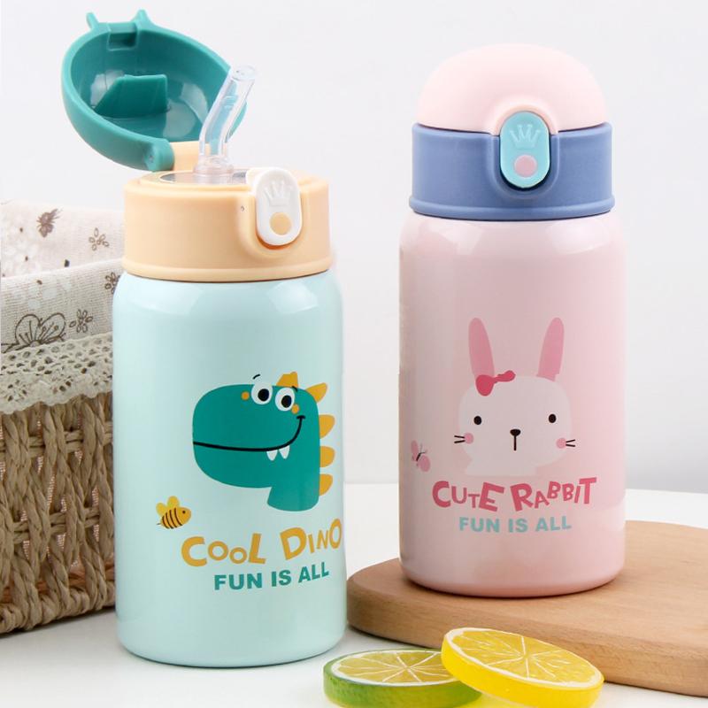 400Ml Trẻ Em Hoạt Hình Inox Ống Hút Giữ Nhiệt Cốc Tập Uống Có Ốp Lưng Chống Rò Rỉ Chân Không Trẻ Nhiệt Nước thermocup