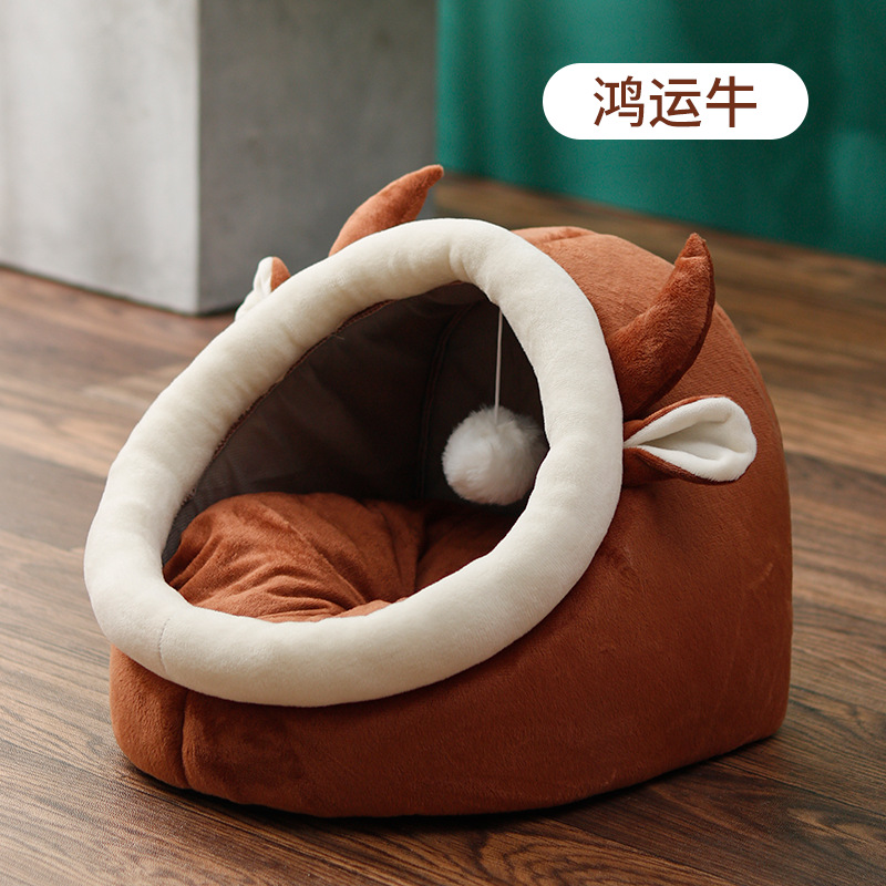 Nhà lồng bông nệm ngủ cho chó mèo cún yêu, đệm tháo rời hình đầu trâu