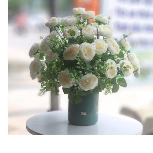 Chùm hoa trà mẫu đơn 7 bông trang trí nhà cửa đẹp nhẹ nhàng- Hoa lụa