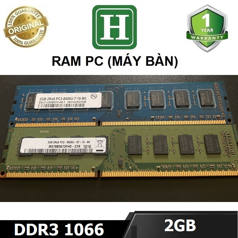 Ram PC 2GB DDR3 bus 1066 (8500U) dùng cho máy tính bàn, desktop