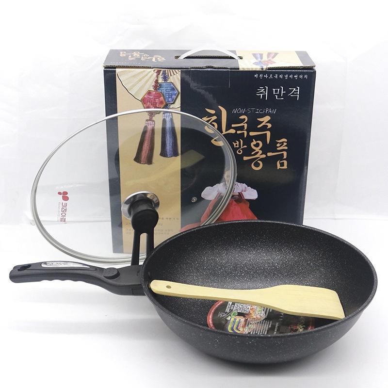 Chảo Đá Hàn Quốc Chống Dính Sâu Lòng 32cm, Có Nắp Đậy
