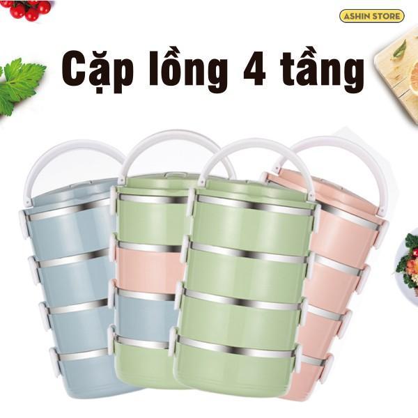 Cặp Lồng Đựng Thức Ăn Giữ Nhiệt 4 Tầng Làm Từ Nhựa Lúa Mạch - Hàng Chất Lượng