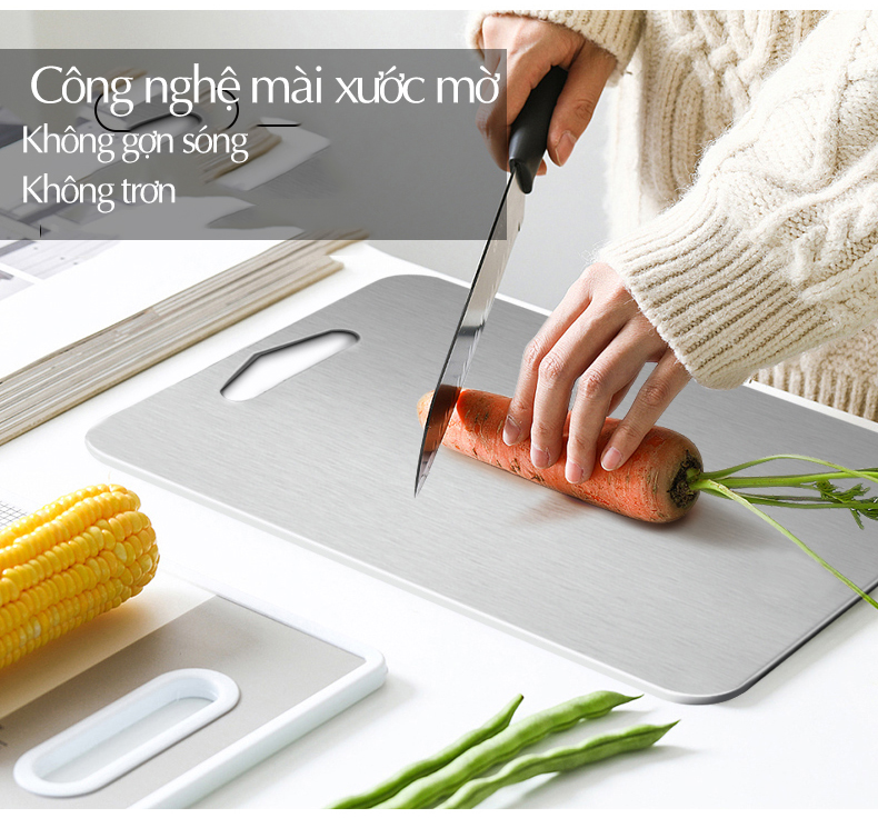 Thớt Inox 304 Kháng Khuẩn Cừờng Lực - Dày 3mm- Vệ Sinh Dễ Dàng- Rã Đông Nhanh - Chống Ẩm Mốc - Không Xước Dăm- Không Mùn Gỗ