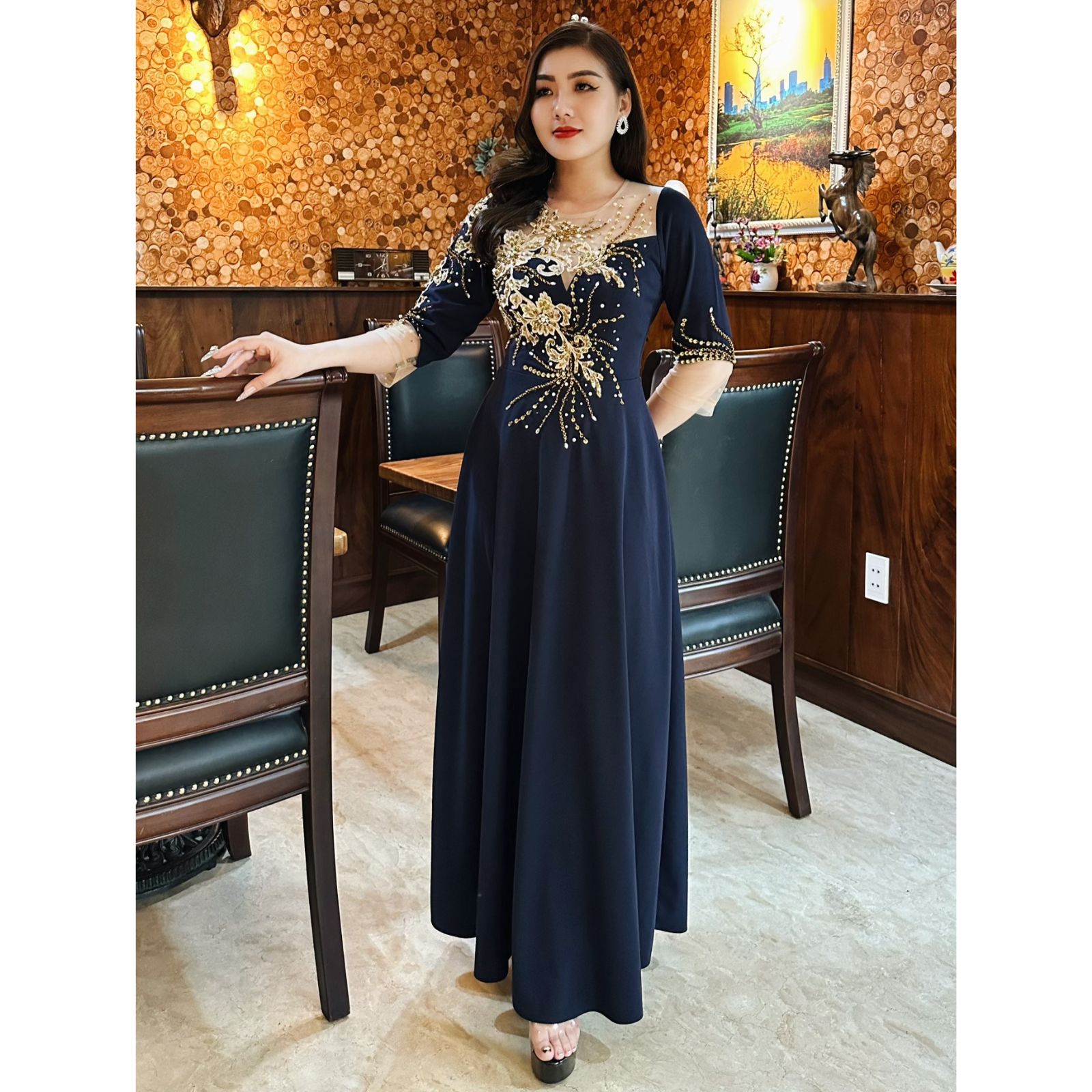 Đầm Dạ Hội Thiết Kế Dáng Xòe Kết Hoa Sang Trọng Cao Cấp Kelly Dress