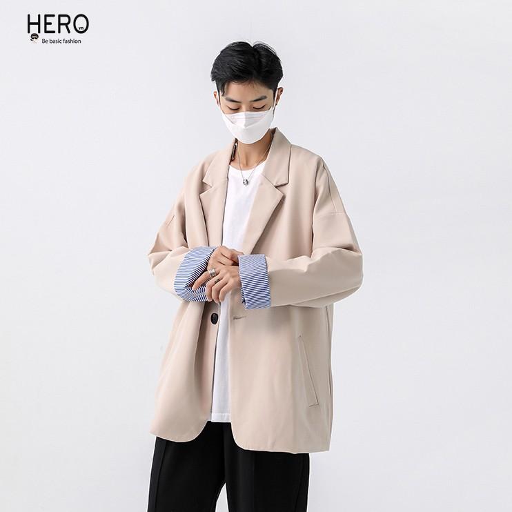 Áo blazer nam, Áo vest form rộng phối cổ tay sành điệu Hàn Quốc Thời trang nam HERO- BZ12