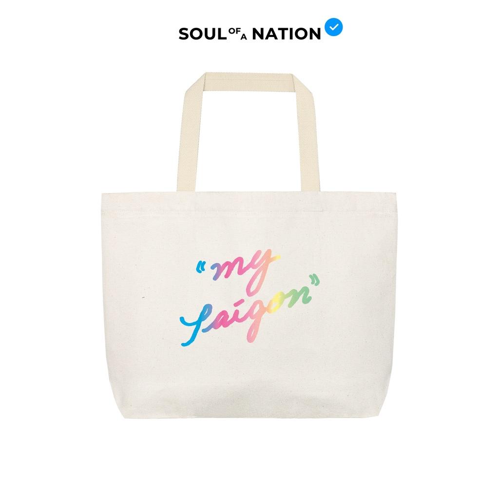 Túi Tote Vải Canvas In My Saigon RAINBOW Cao Cấp - Size lớn, Dây đeo không nhăn, Có khóa kéo, Ngăn phụ bên trong