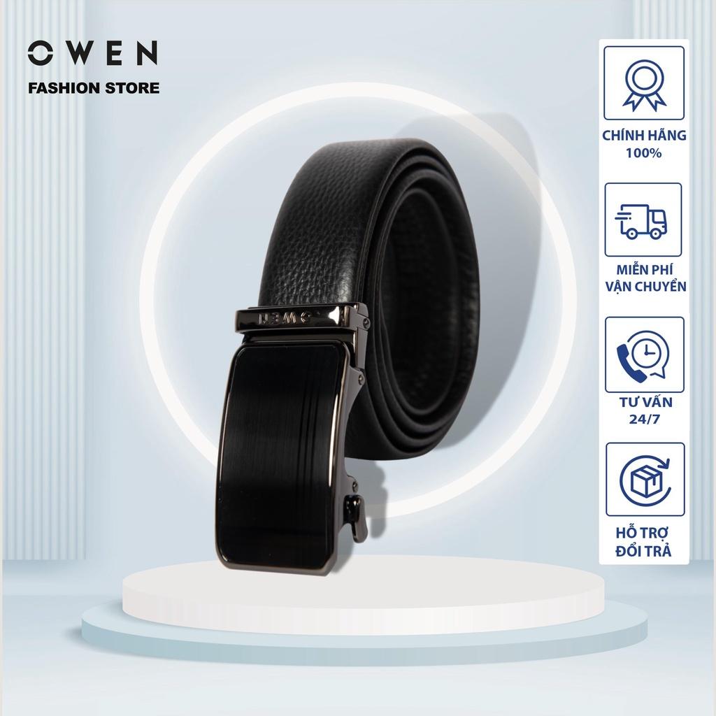 OWEN - Thắt lưng nam OWEN 100% da thật, mặt đen bóng, khóa trượt