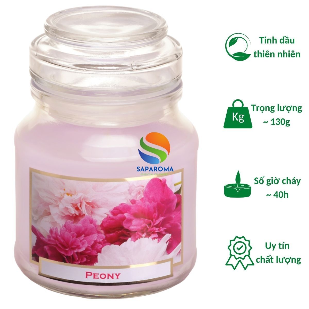 Hũ nến thơm Bartek Peony 130g QT0041 - hoa mẫu đơn, trang trí, thơm phòng, thư giãn, Hỗ trợ khử mùi