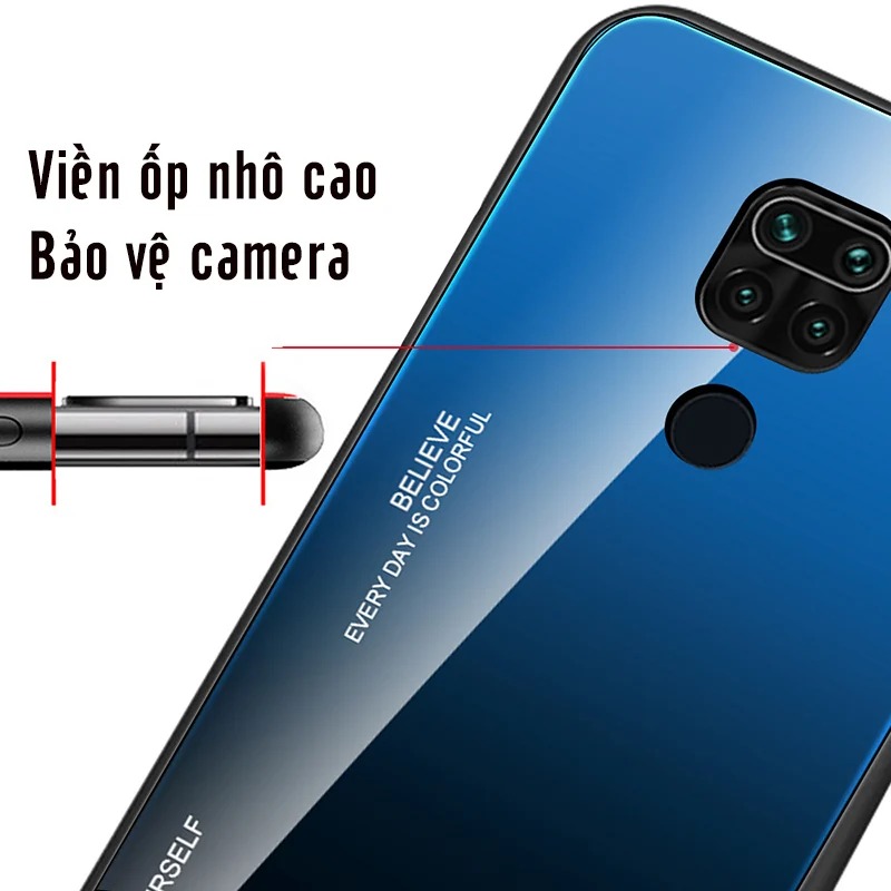 Ốp lưng cho Xiaomi Redmi 9 gương cứng 2 màu Gradient Ver 2 , viền TPU dẻo đen