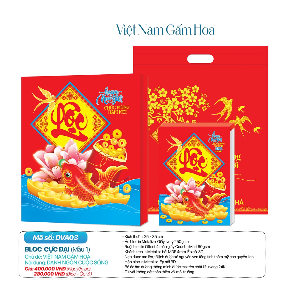 Lịch Bloc Cực Đại Đặc Biệt Cao Cấp 2024 - Lịch Tết 2024 - Quà Tặng Lịch Treo Tường HT7