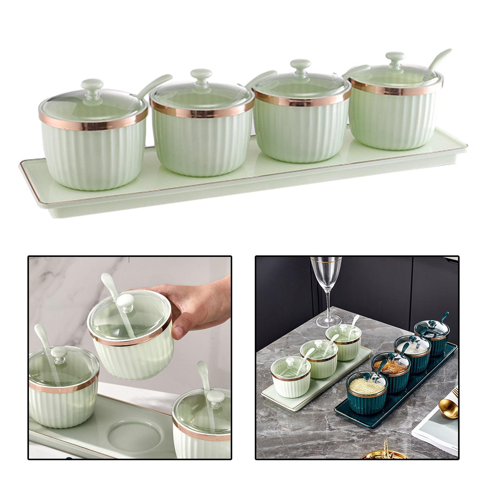 Modern Spice Case Seasoning Jar with Lid spoon Tray for Restaurant Bar