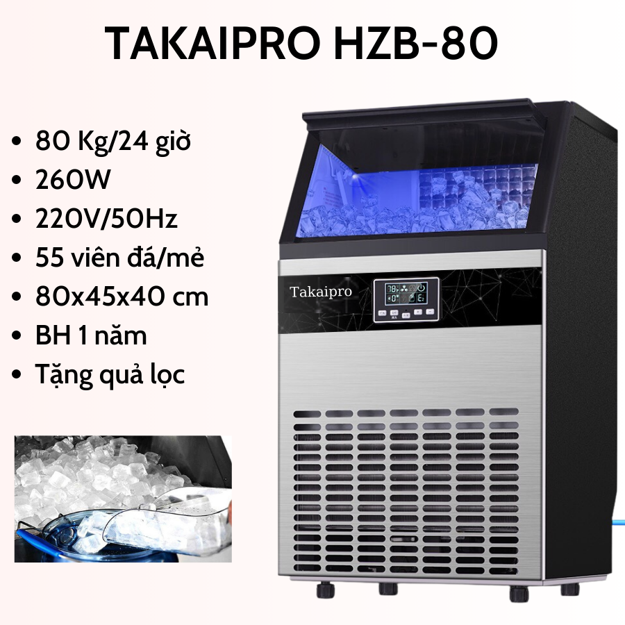 Máy làm đá viên TAKAIPRO HZB-80 - công suất định mức 80Kg/24 giờ - Thương hiệu Nhật Bản - Hàng chính hãng