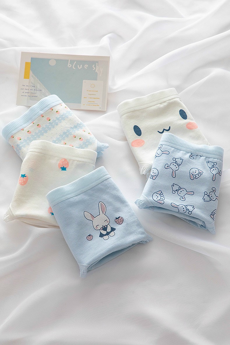 Combo 5 quần lót nữ cotton dễ thương Freesize - Kiểu Thỏ xanh (giao màu ngẫu nhiên)