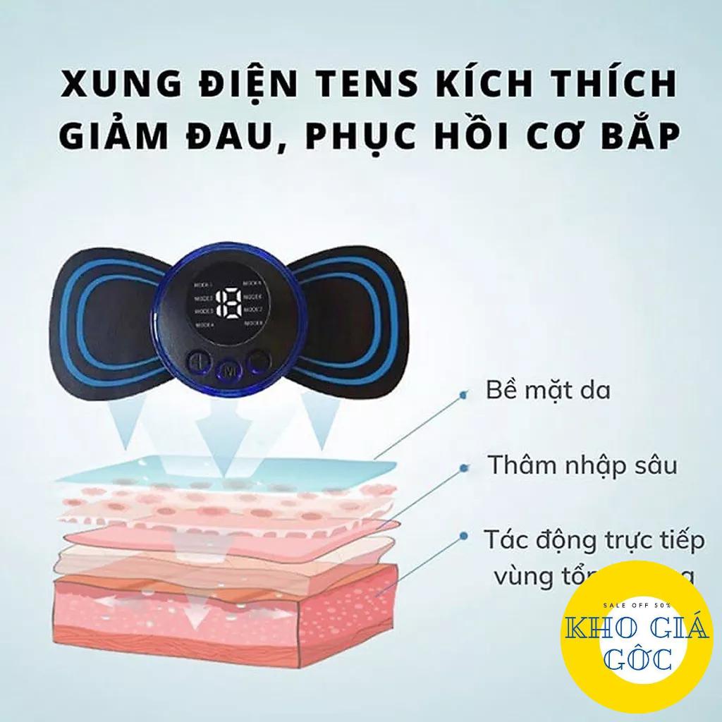 Miếng dán massage xung điện cổ vai gáy, bắp tay, lưng 8 chế độ mát-xa, sạc điện - Máy massage mini toàn thân