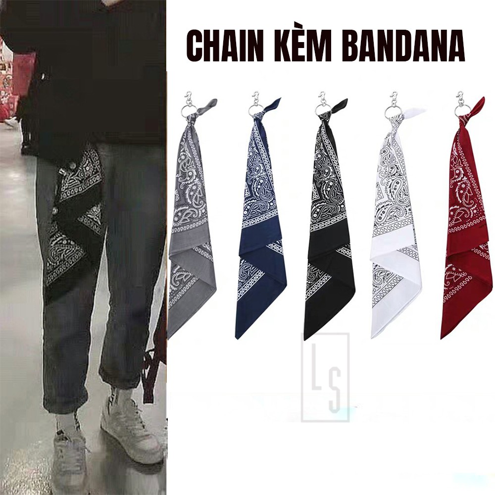 Khăn Bandana phong cách tặng khuyên tròn và móc treo 54x54cm