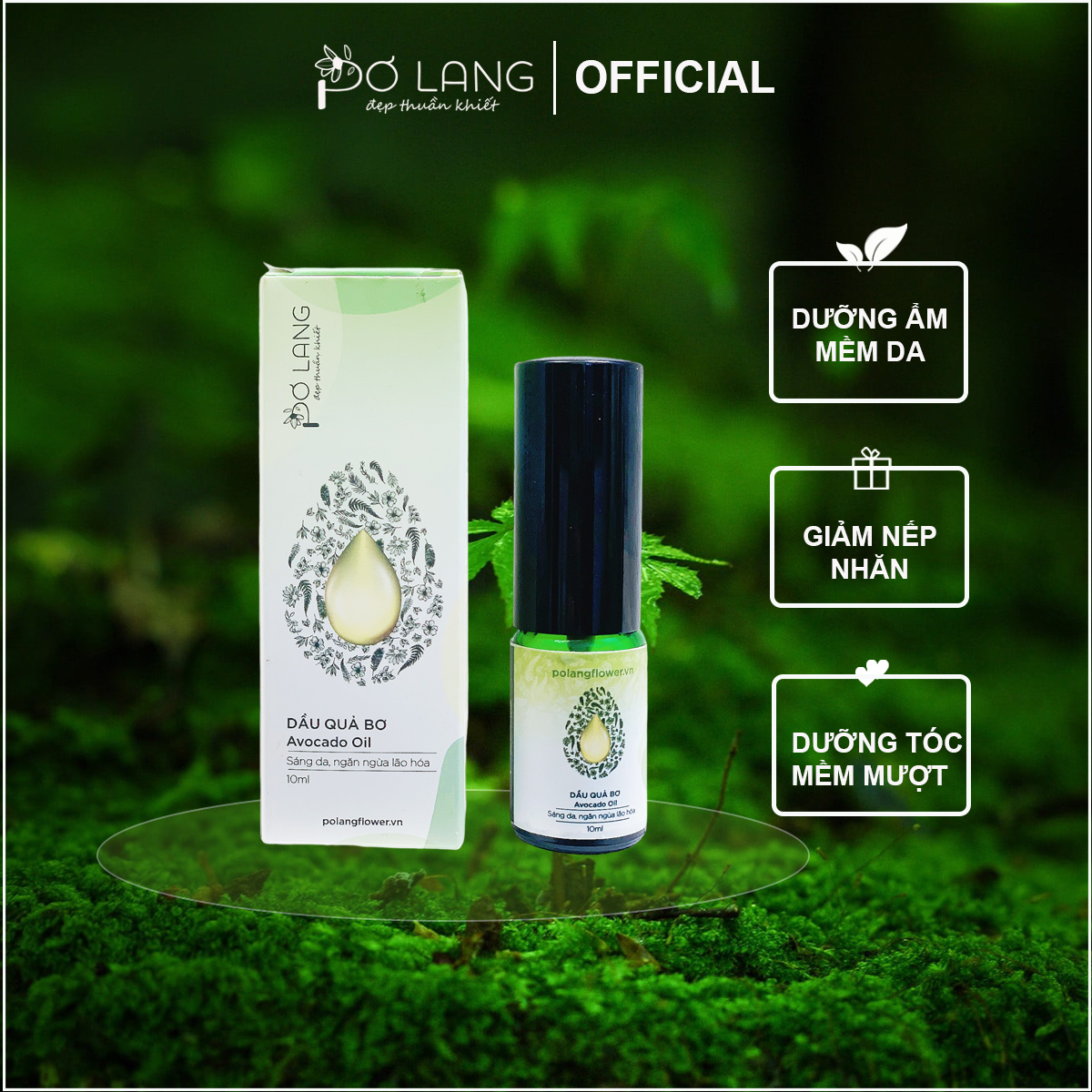 Dầu quả Bơ chống lão hóa giảm rạn da Pơ Lang 10ml (100% Thiên nhiên - Ép lạnh nguyên chất từ cơm quả bơ tươi)