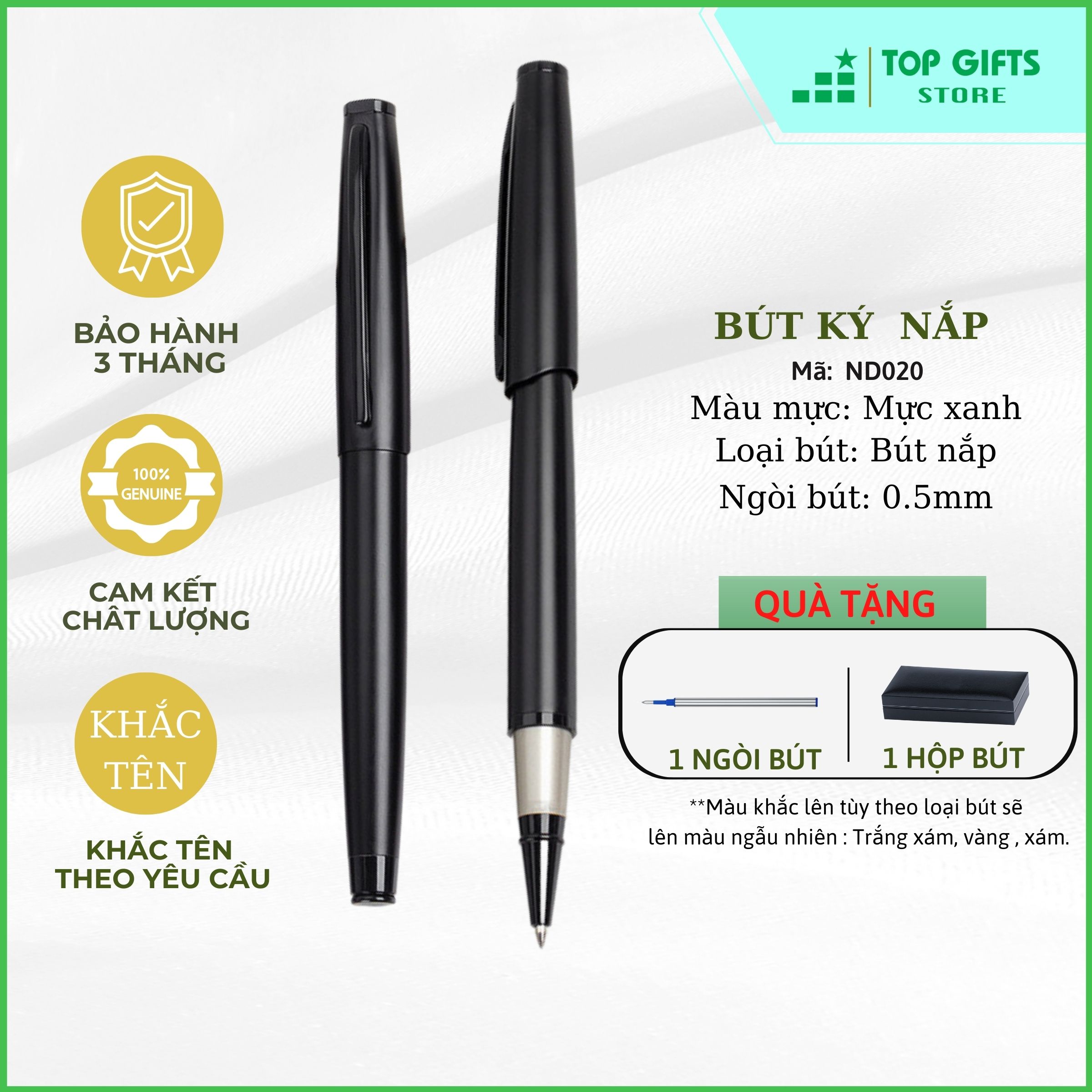 Bút ký cao cấp khắc tên ND020 - Quà tặng khắc tên theo yêu cầu mực xanh ngòi 0.5mm