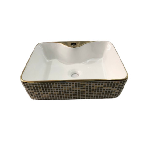 Lavabo gốm sứ mạ vàng caro